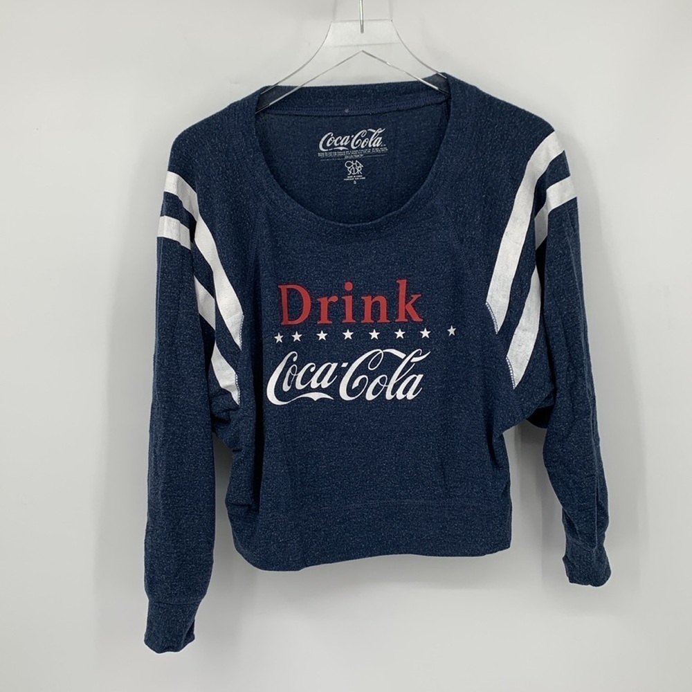 Coca Cola Chaser graphic sweatshirt navy blue washed dolman sleeve knit Coke S